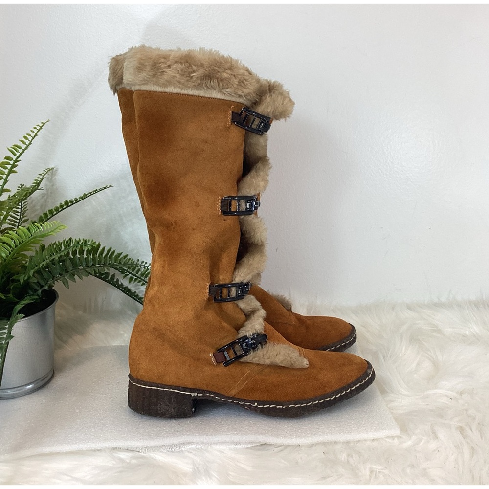 VINTAGE SUEDE LEATHER 70’S SNO-MOUNT BOOTS MADE IN ENGLAND EUC SZ 8 - Picture 3 of 14